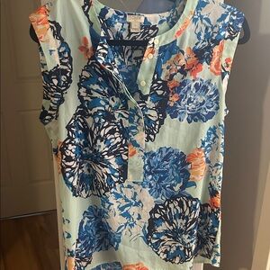 J. Crew Floral Sleeveless Blouse - Blue and Orange